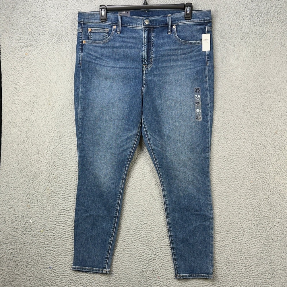Gap True Skinny Jeans Womens 35/20R Blue Distressed High Rise Stretch Pocket NEW